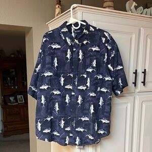 Puritan Navy Shark Print Casual Shirt